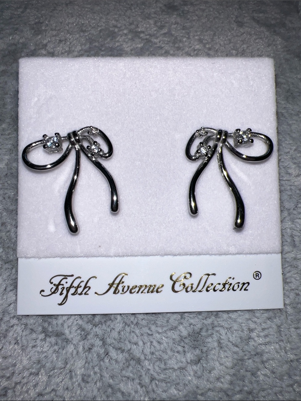 Silver Bow Drop Earrings with cubic zirconia Accents